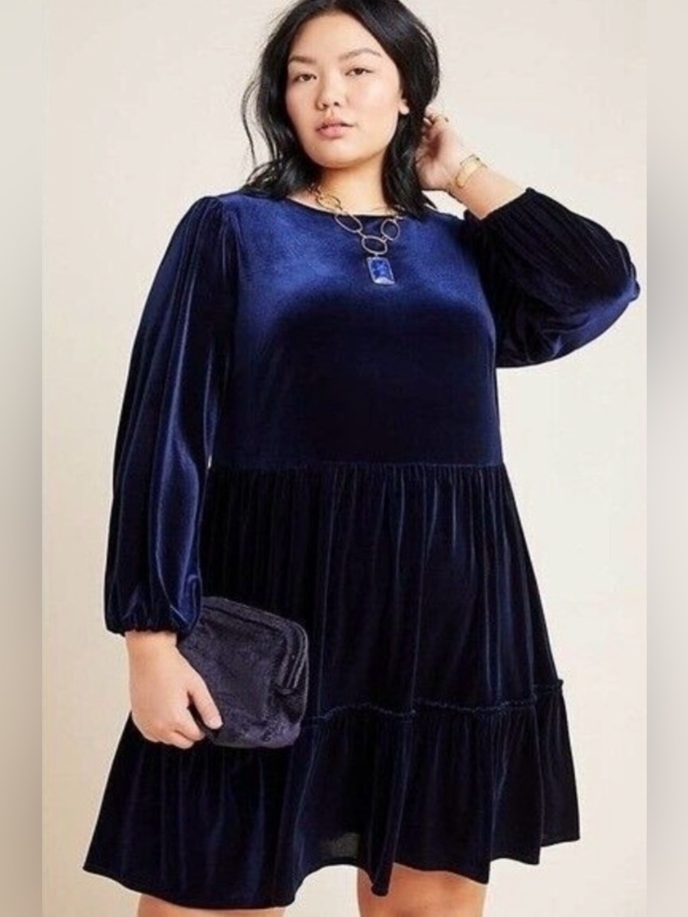 Anthropologie Ro + De | Windsor Velvet Tiered babydoll mini dress women size 1X